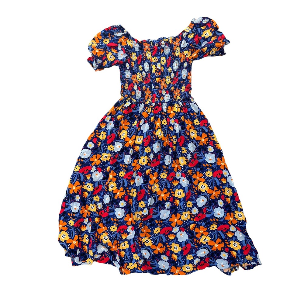 Picapino Girls Floral Smocked Midi Dress Navy Blue Multicolor Size 12